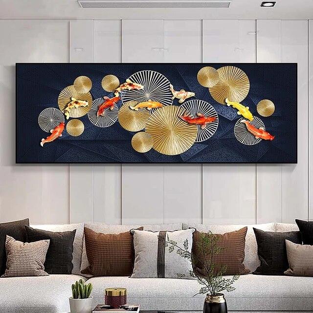 Chinese Style Koi Canvas Poster And Prints Nine Fish Illustration Feng Shui Carp Lotus Pond Wall ArtPainting For Decor No Frame