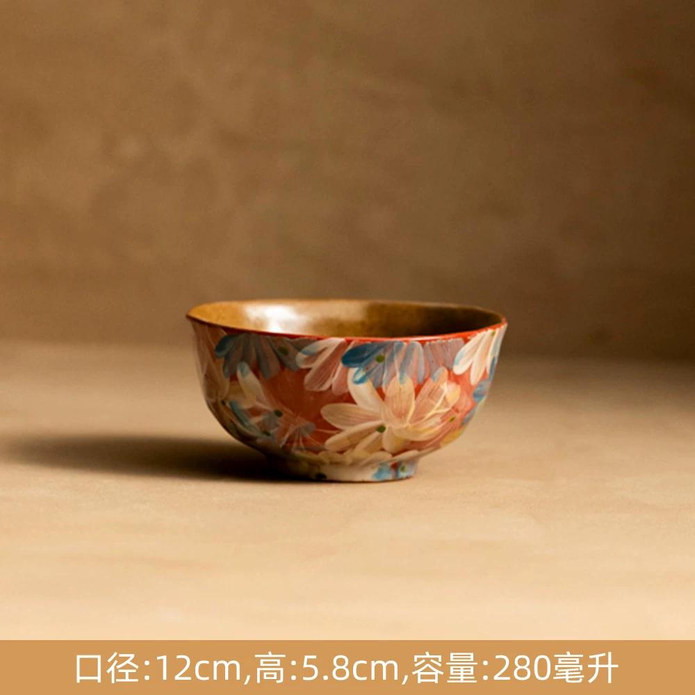 Creative Retro Pastoral Style Ceramic Bowl Hand-painted Flower Household Breakfast Bowl Soup Bowl Underglaze Color Chinese Tableware Jingdezhen