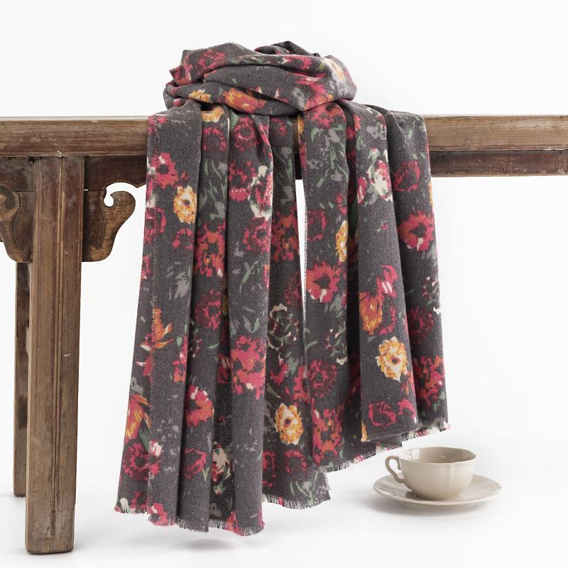 Ethnic Style Scarf Women's Autumn and Winter All Match Printed Scarf Fresh Daisy Imitation Cashmere Scarf High End