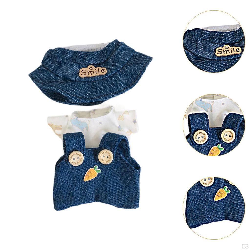 Dolls Suspender Pants with T Shirt Hat for 1517cm Dress up Girl 3Pcs Bear