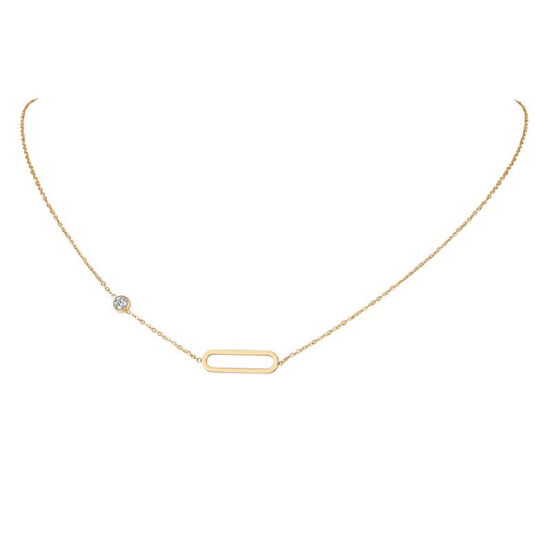 Thin Link Chain Necklace Carabiner Lock Pendant Cubic Zirconia One Stone Choker Necklace Women Valentine's Day Gift