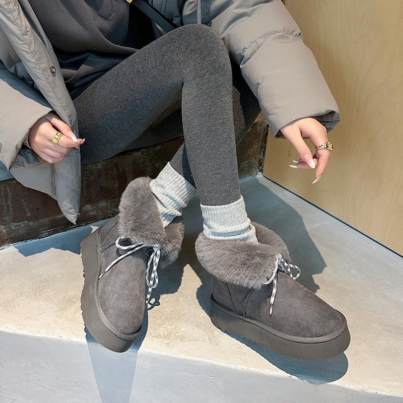 Strap thick-soled heightening snow boots women's fleece warm Northeast large cotton boots fluffy short boots