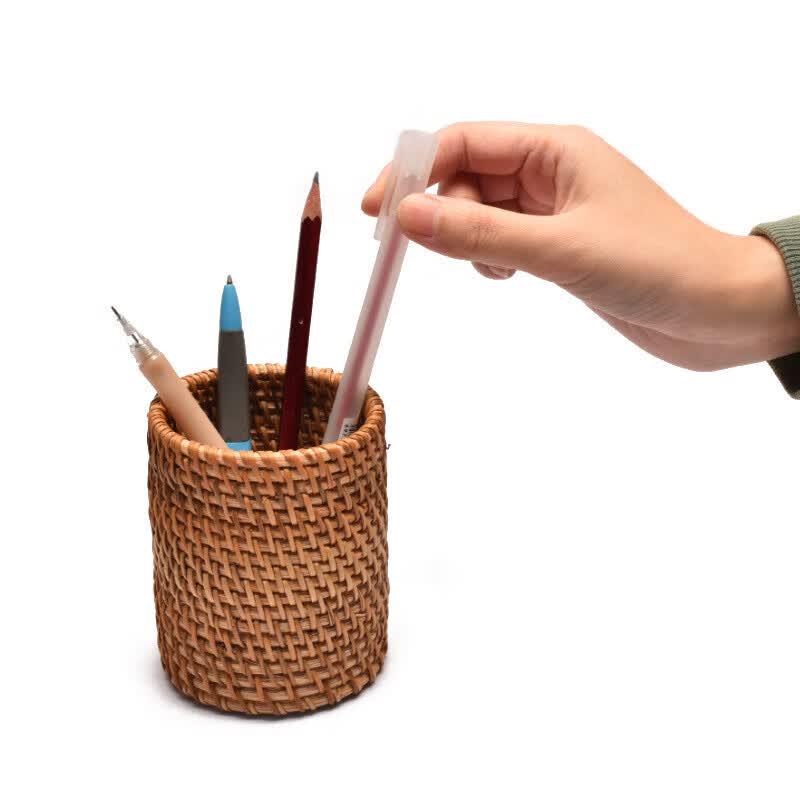 Rattan Desktop Organizer & Pen/Brush Holder