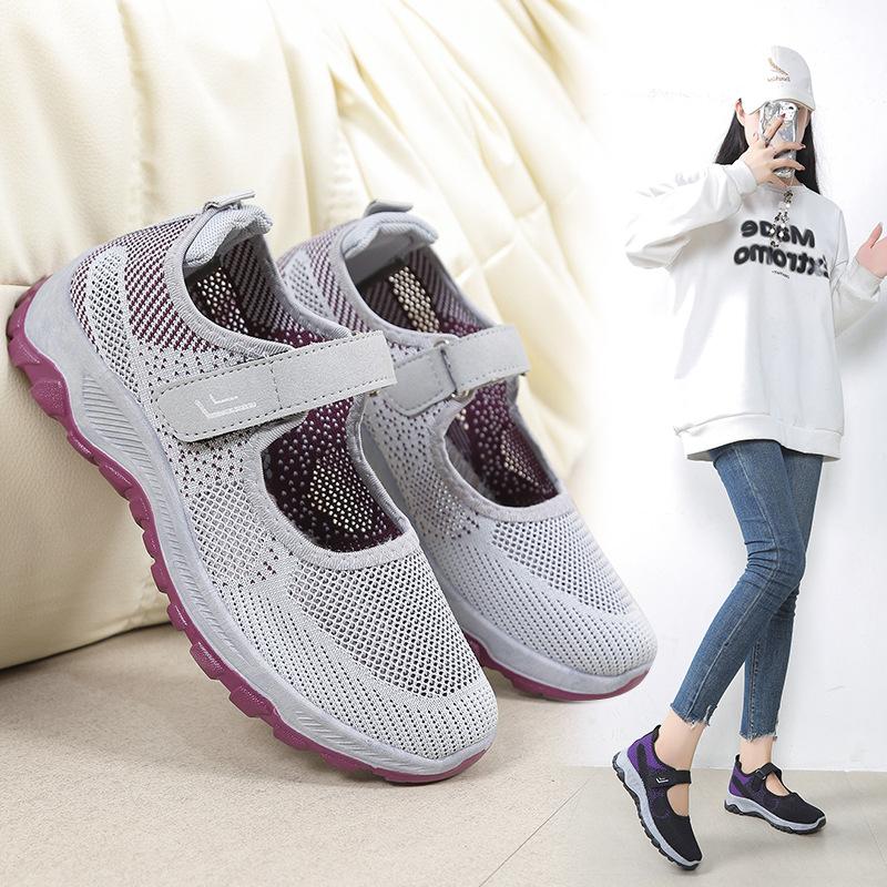Spring and Summer Flying Woven Mesh Shoes Cloth Shoes Ladies Comfortable Casual Elderly Walking Shoes Non-slip Breathable Women's Shoes