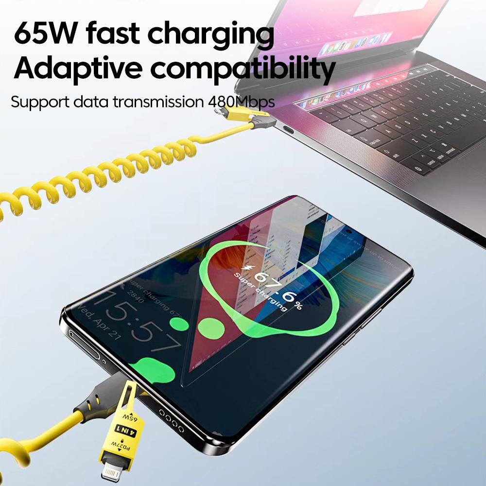 4 In 1 65W Charging Cable Multi Port USB Type C Fast Charging Data Cable For iPhone 16 15 Xiaomi Samsung PD 27W Lighting Cable