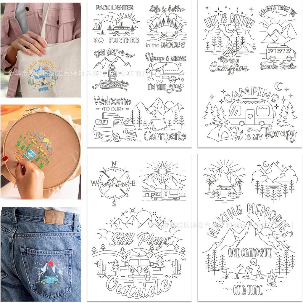 4 Sheets Water Soluble Embroidery Stabilizers,Animal and Plant Alphabet Patterns Paper Hand Sewing Stabilizers for Beginners