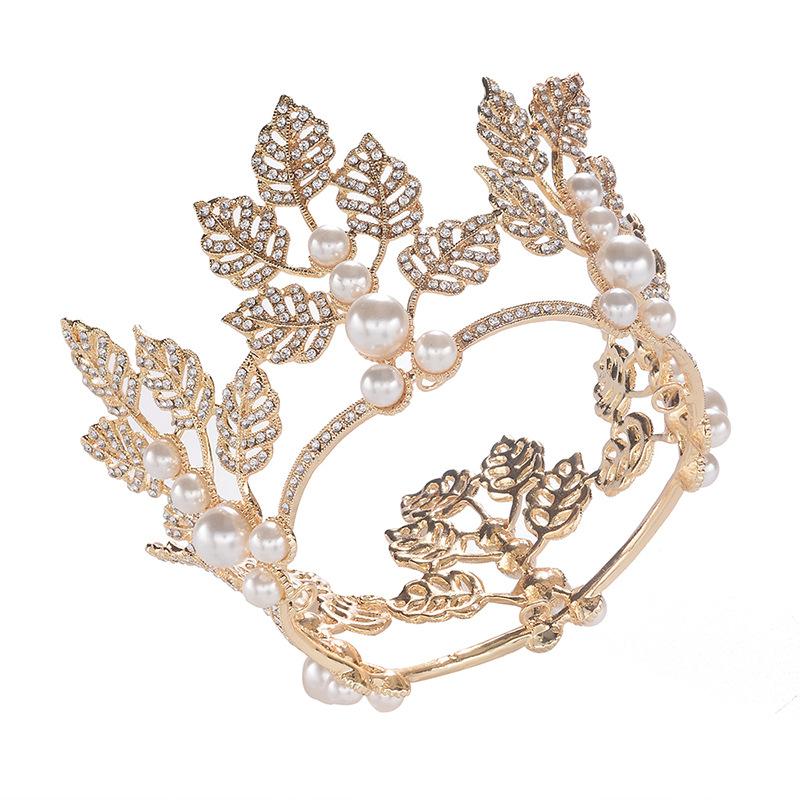 Baroque Bridal Tiara Crown Pearl Rhinestone Round Princess Crown Wedding Accessories Jewelry