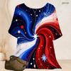 Women Plus Size Round Neck Batwing Short Sleeve Top Star Planet Cosmic Wave Print Loose Casual Tunic Blouse