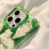 Green Tabby Cat Doodle Shiny Phone Case for iPhone 17 16 15 14 13 12 11 16E Series Pro Max Plus Double Layer Protection