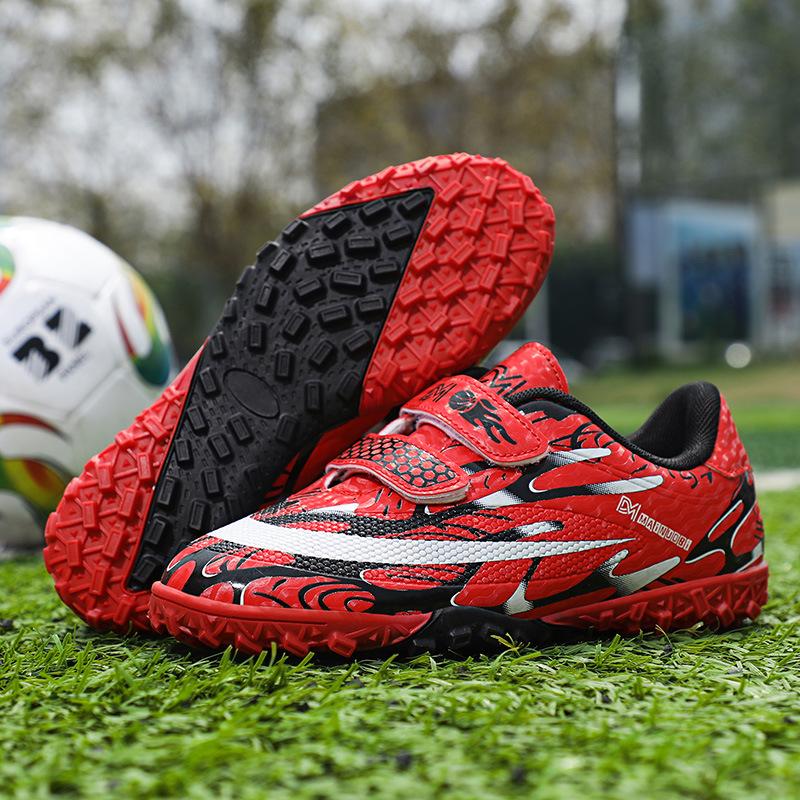 Football Shoes Boys and Girls Teens Velcro Long Nails Broken Nails Flat Bottom Nails Low Top Student Game Training Shoes