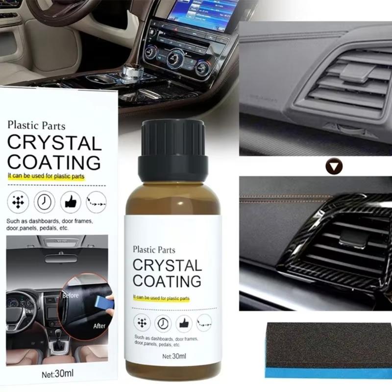 Revitalizador de Plásticos Automotivos 30ML Revestimento de Cristal Impermeável Resistente a Riscos Cuidado Interno Realça o Brilho Repele a Sujeira