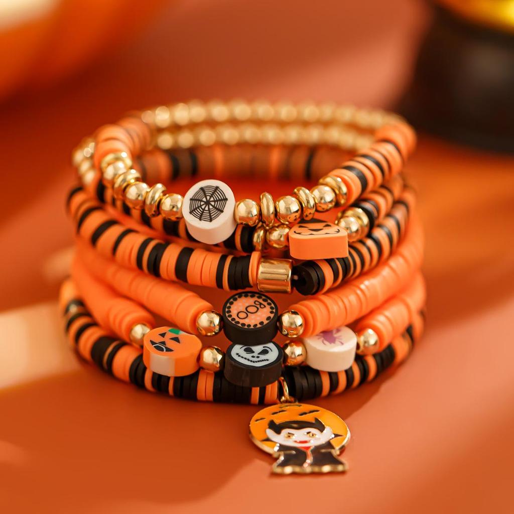 European & American Halloween Ghost Pumpkin Multi-layer Clay Bracelet