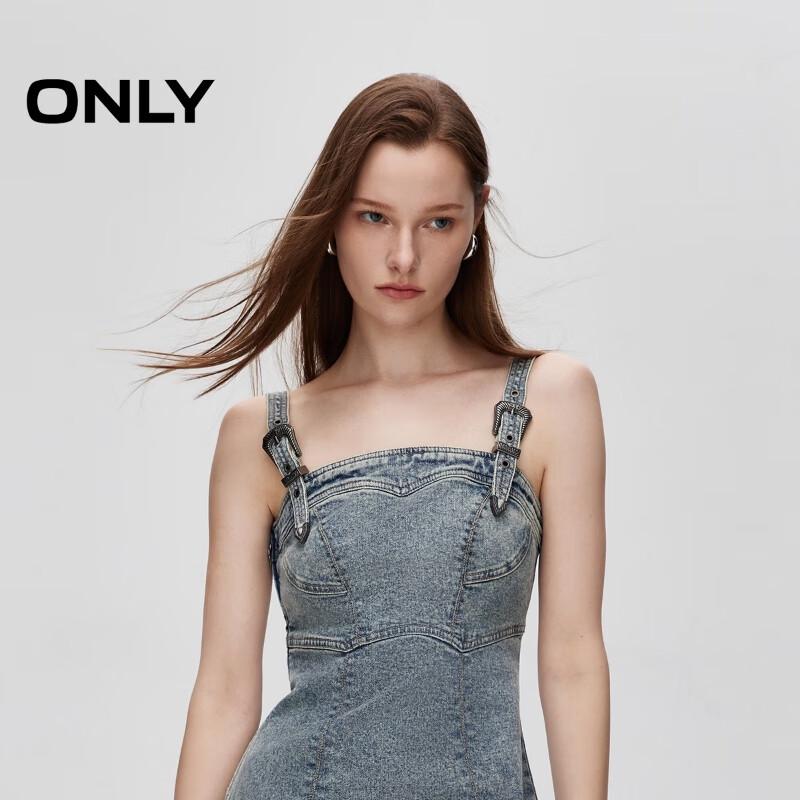 ONLY 2024 Autumn Retro Washed Gradient Denim Suspender Mini Dress