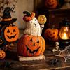 Gift for Halloween Enthusiasts Pumpkin Ghost Wooden Figurine, Vintage Tabletop Decor, Jack O Lantern Window Sill Ornaments Statue with Stable