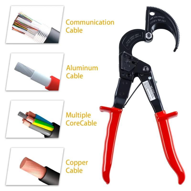 Ratschende Kabelschere Drahtzange 0-240mm² Professionelles Schneidwerkzeug für Kupfer-/Aluminium-Metallleiter Glasfaserkabel