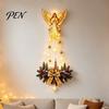 Christmas Wall Decor for Home Lighted Nativity Decor, 3D Gold Bethlehem Scene LED Hanging Light with Decorative Pine Branch Art Warm Glow, Religious