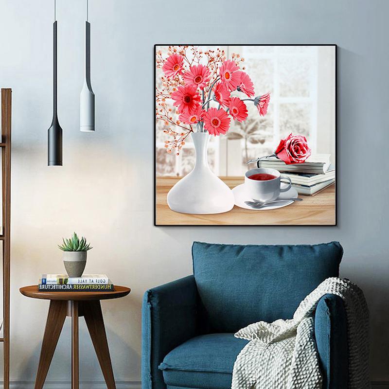 Vase Rosa Blumen Poster Blumendruck Dekorative Leinwandmalerei Schlafzimmer Wohnzimmer Rahmenlose Wandkunst