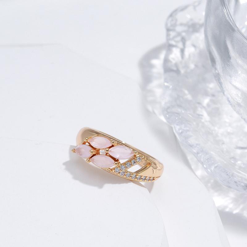 Trendy Pink Natural Zircon Ring For Women  Rose Gold Unusual Accessories Geometry Ring Luxury Bride Wedding Jewelry