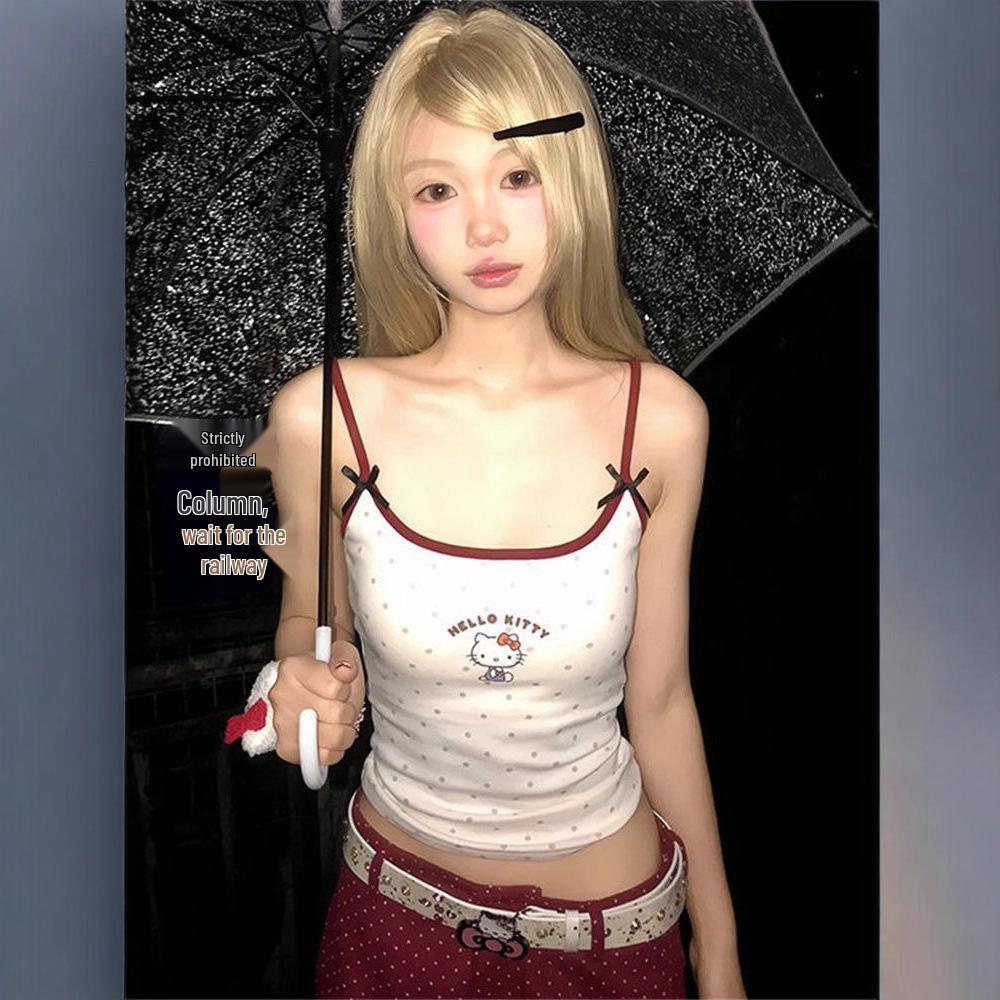 Retro Korean Spicy Girl Hello Kitty Camisole - Slim Fit Summer Color Block Vest