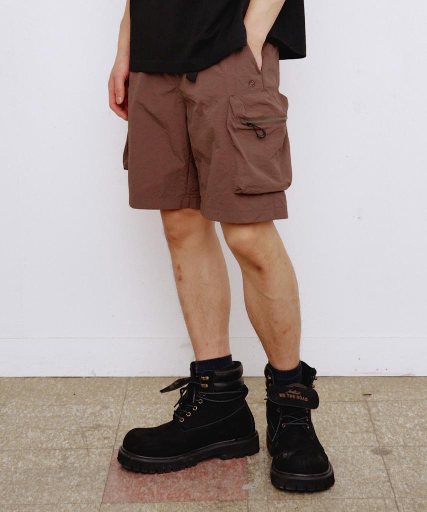 Kallapataleu Nylon Belted Back Out Pocket Cargo Pocket Shorts - Brown