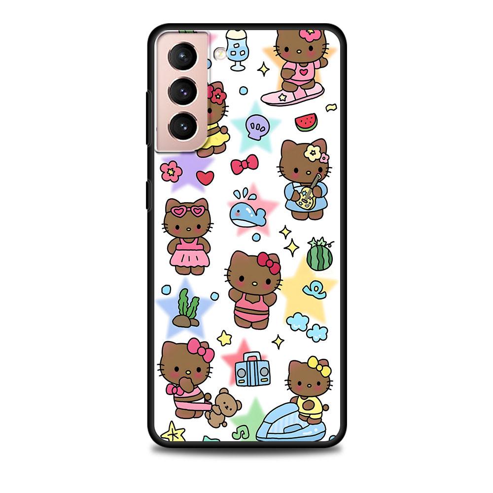 Hello Kitty Kawaii KT Cat Case for Samsung Galaxy S23 S10e S10 S21 FE S22 S9 S24 Ultra S20 Plus Soft Black TPU Phone Cover