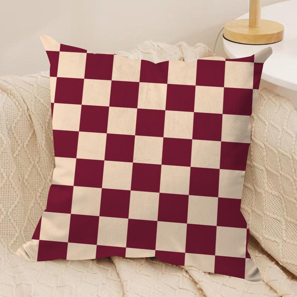 Checkerboard Plaid Cushion Cover Soft Plush Fabric Double-Sided Printed Sofa Cushion Cover for All Seasons Home Decor Gift