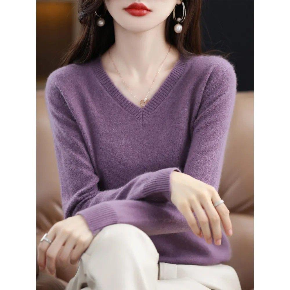 Australian Wool V-Neck Loose Knit Sweater for Women - 2025 Autumn/Winter Collection