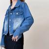 Short Jean Jacket for Women  Autumn Winter New Long Sleeve Turn Down Collar Jackets Vintage Burr Washed Solid Coats