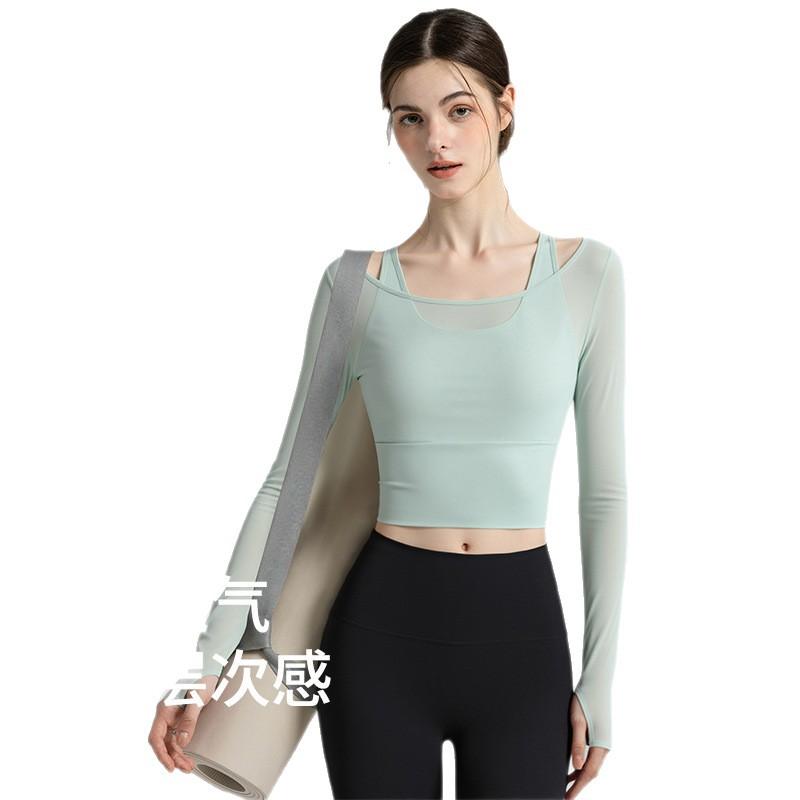 1011 Spring and Summer Yoga Clothing Women's Autumn Sports Top Blouse Skinny Long Sleeve Chest Pad Running Training Fitness Clothing