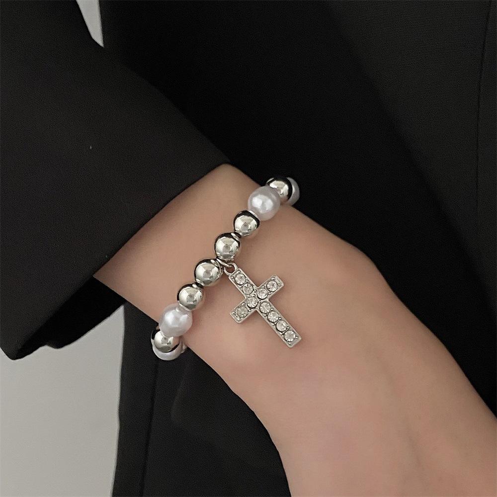 European and American Ins Alloy Retro Pearl Cross Pendant Accessories Punk Versatile Multi-layer Sweater Necklace Female Trend