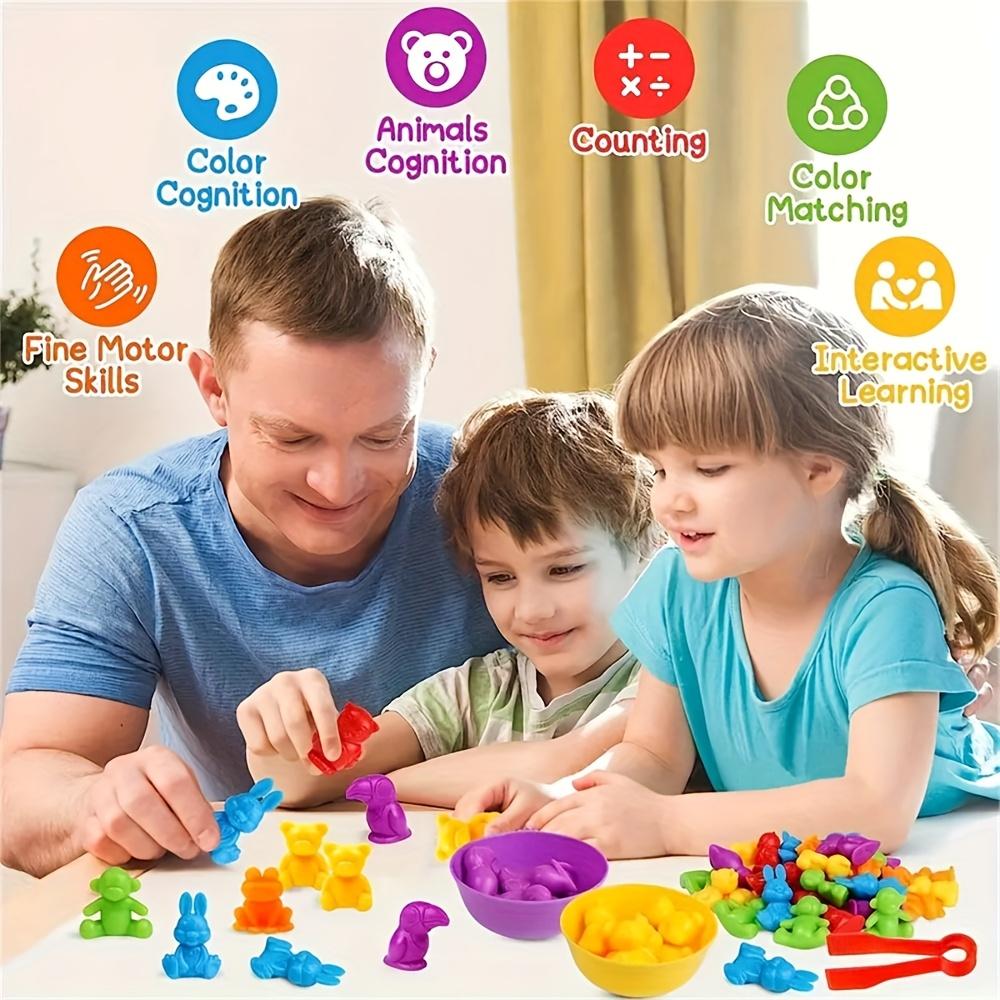 36/48/56pcs Counting Matching Game Toys with Rainbow Bowls - Color Sorting & Sensory Training Toys, Learning Gifts