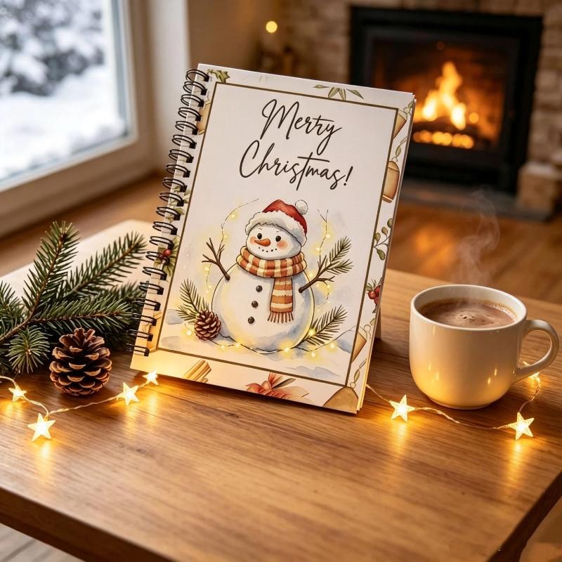 Spiral Bound Christmas Notebook Adorable Snowman Design Premium Thick Pages For Daily Journaling Winter Gifting