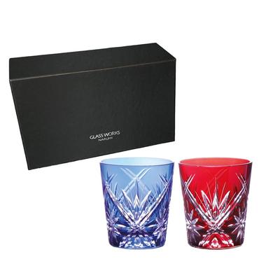NARUMI Rocks Glass Pair Glass Glass Works Waltz 270cc Blue Red Color Coated Kiriko Whiskey Glass Old Glass Day Present Gift Boxed & Father's