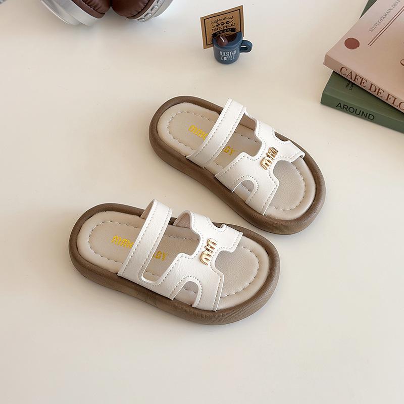 

Девочки тапочки 2025 лето новая детская обувь на улице мальчики и девочки комнатные домашние туфли на мягкой подошве детская обувь 25 бежевый