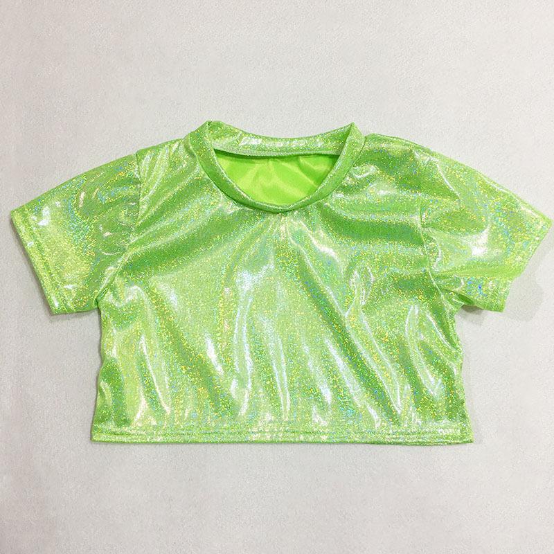 Top Scurt Copii Strălucitor cu Paiete - Mânecă Scurtă Decupat Elastic