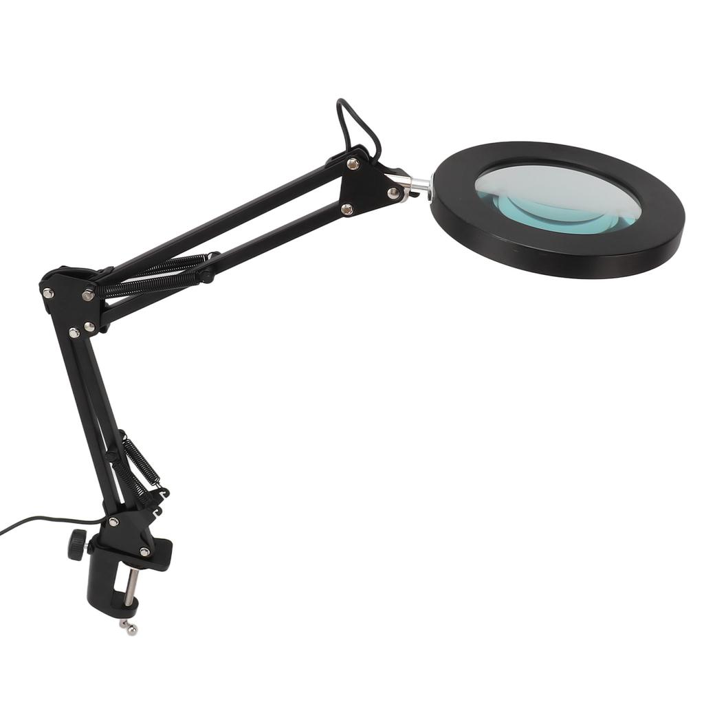 10X Magnifying Lamp with Clamp Black Adjustable Swivel Arm 3 Colors Mode USB 5V Stepless Dimming Aluminum Alloy Desk