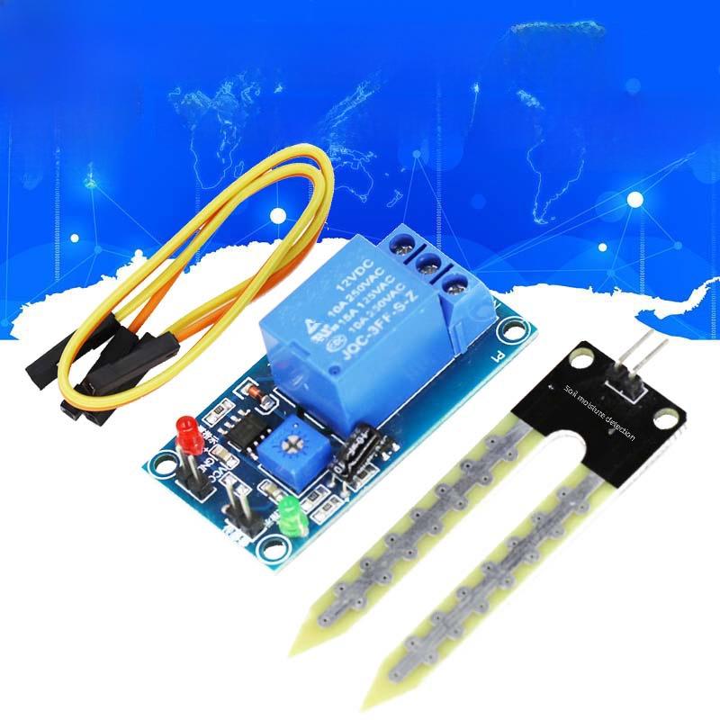 

12V Soil Moisture Sensor Relay Module: Automatically activates watering when humidity falls below threshold.