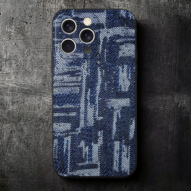 Retro Denim Pattern Soft Phone Case for iPhone 16 16E 17 Air 15 Pro Max 14 Plus 13 Mini 11 12 7 Black Cover Back Shell