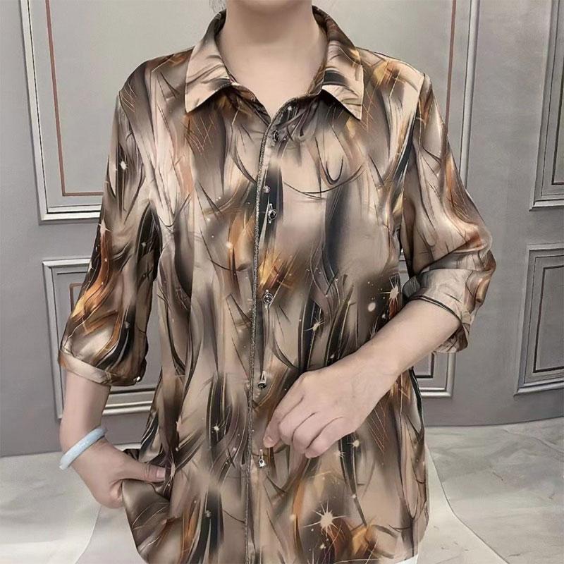 Stylish Vintage Printed Shirt Women's Clothing Commute Single-breasted Spring Summer Casual 3/4 Sleeve Turn-down Collar Blouse