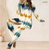 Women Plus Size Half Zip Long Sleeve Printed Longline Top And Fitted Pants Two Piece Set