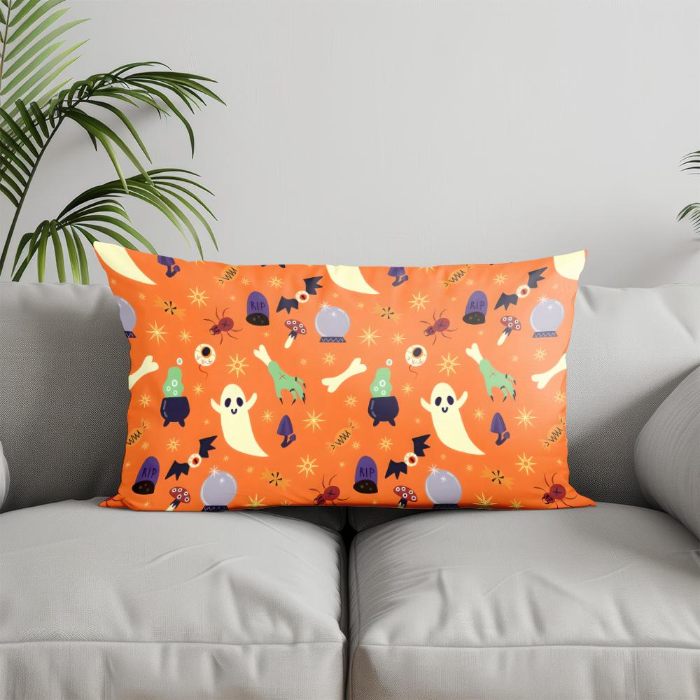 Home Decor Halloween Boo Ghost Pillowcase Suitable For Sofa Bedroom Car Pillow Cover Cushion Rectangular Back Cushion