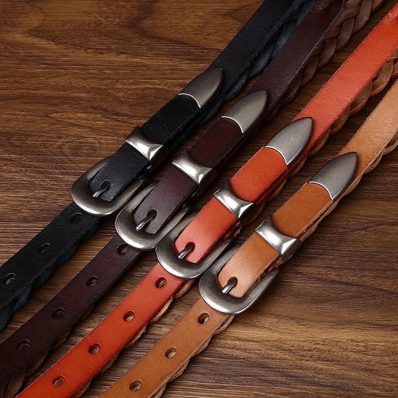 Genuine Leather Hand-Woven Belt Women'S Trend Versatile Personality Retro First Layer Cowhide Jeans Belt Waist Skirt