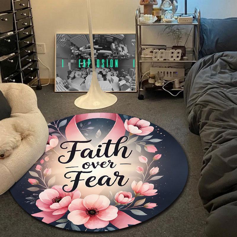 Artistic Round Floral Multicolor Carpet, Non-Slip Floor Mat for Hallway