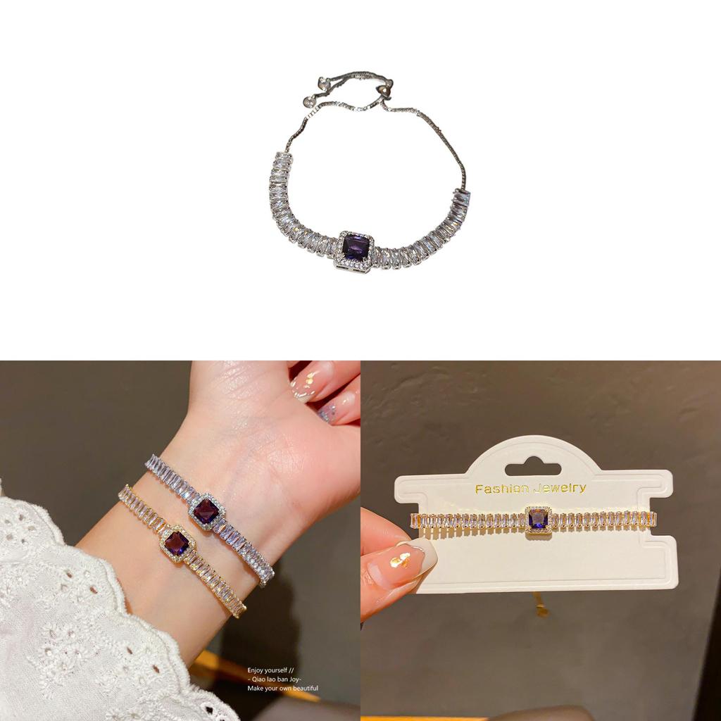 Geometric Zircon Square Pendant Adjustable Bracelet For Women Gift