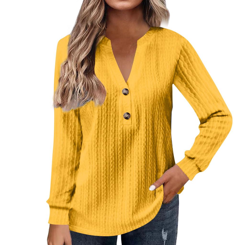 Damska modna koszulka z długim rękawem, jednolitym kolorem, dekoltem w serek, zapinana na guziki, z nadrukiem i swobodnym topem