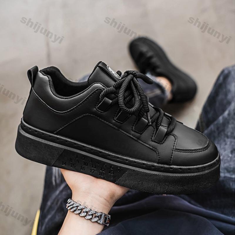 Fashion Men's White Sports Shoes 2025 Spring New Non Slip Platform Sneakers Comfortable Fashion Lace Up Height Increase Casual Shoes