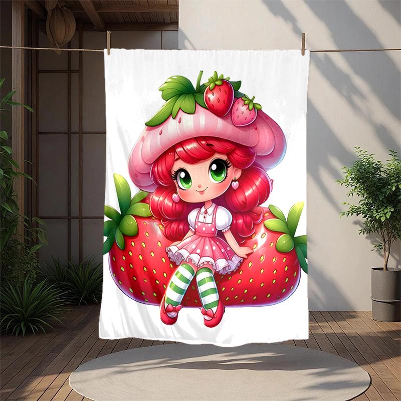 Strawberry Flannel Blanket Soft Warm All-Season Throw, Design for Camping, Car Travel, Hiking Sofa, Bed, Office Perfect Gift for Parties