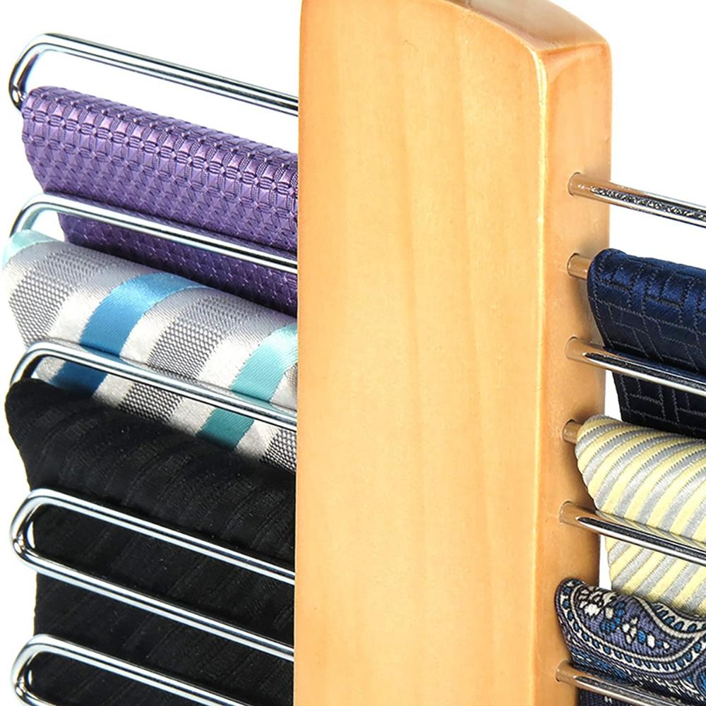 Wardrobe 20 Bar Wooden Belt Organiser Scarfs Storage Hanger Tie Rack