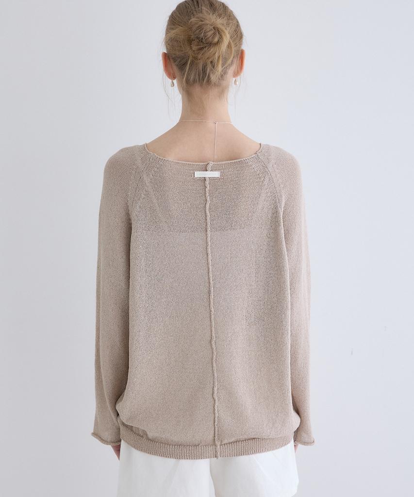 OURHOPE Sheer Boatneck Raglan Knit - Light Beige