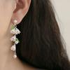 White Tulip Green Leaves Drop Earrings For Women Pearly Lustre Flower Shape Long Tassel Trendy Earrings Y2K French Romantic